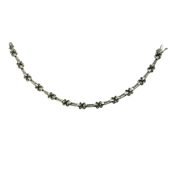 Vintage 18 Karat White Gold Emerald and Diamond Bracelet #12177 - Picture 4 of 7